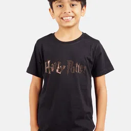 Harry Potter by Wear Your Mind Boys Black & Gold-Toned Harry Potter Pure Cotton T-shirt-picture-10