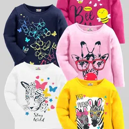KUCHIPOO Girls Pack of 5 Printed Round Neck Casual T-shirt-image-65