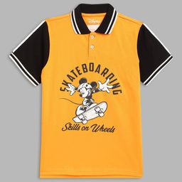 Blue Giraffe Boys Orange & Black Mickey Mouse Printed Polo Collar T-shirt-image-45