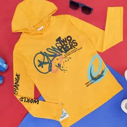 Pantaloons Junior Boys Typography Printed Hooded CottonT-shirt-image-70