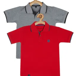 earth conscious Boys Grey & Red Pack Of 2 Polo Collar Cotton T-shirt-11