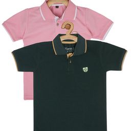 earth conscious Boys Pack of 2 Pink & Green Polo Collar Pure Cotton T-shirts-image-93