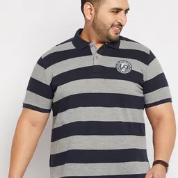 AUSTIVO Men Grey & Navy Blue Striped Polo Collar T-shirt-image-88