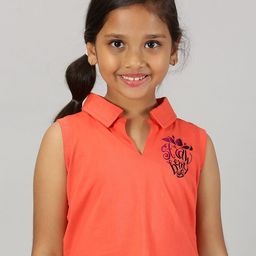 KiddoPanti Girls Sleeveless Polo Collar Applique Pure Cotton Crop T-shirt-image-93