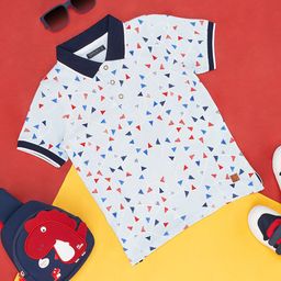 Pantaloons Junior Boys Geometric Printed Polo Collar Cotton T-shirt-image-93