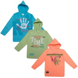 BAESD Boys Pack Of 3 Typography Printed Hooded Cotton T-shirt-image-64