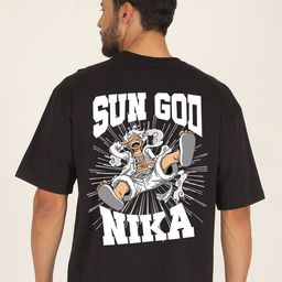 PRONK Sun God Printed Drop Shoulder Sleeves Pure Cotton Oversized T-shirt-image-44