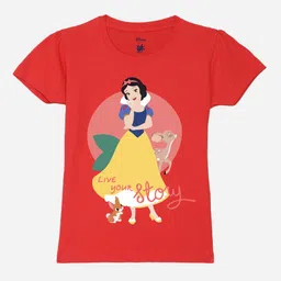 YK Disney Girls Disney Princess Graphic Printed Puffed Sleeves Pure Cotton T-shirt-image-73
