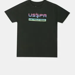 U.S. Polo Assn. Kids Boys Green Typography Printed Pure Cotton T-shirt-image-48