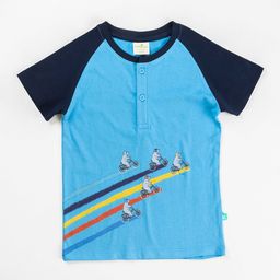 JusCubs Boys Blue Printed Henley Neck Applique T-shirt-picture-32