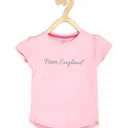 Peter England Girls Pink Brand Logo Printed Pure Cotton T-shirt-image-29