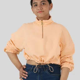 TWEENY MINI Girls Mock Collar Cotton Crop Sweatshirt-image-24