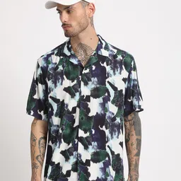 THE BEAR HOUSE Regular Fit Abstract Printed Cuban Collar Casual Shirt-image-56