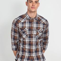 Flying Machine Tartan Checks Twill Pure Cotton Casual Shirt-image-32