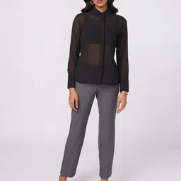 NOT SO PINK Women Black Self Design Shirt-picture-5
