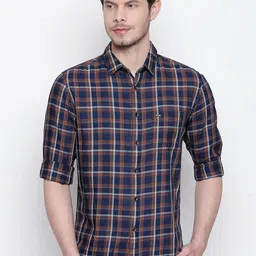 Basics Men Brown Slim Fit Tartan Checks Checked Casual Shirt-image-118