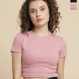 UnaOne Pack Of 3 Ribbed Slim Fit Pure Cotton Crop T-shirt-image-17