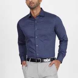 METAL Micro Ditsy Printed Spread Collar Curved Cotton Slim Fit Formal Shirt-image-55