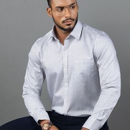 LOUIS STITCH Comfort Micro Ditsy Printed Spread Collar Curved Cotton Formal Shirt-image-33