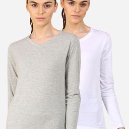 appulse Women White & Grey Melange 2 V-Neck Slim Fit Running T-shirt-image-98
