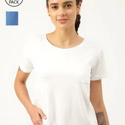 FREECULTR Women Pack Of 2 Blue & White Solid Regular-Fit Running T-shirts-image-13