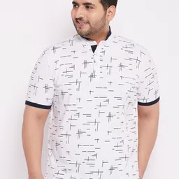 WILD WEST Plus Plus Size Men White Printed Mandarin Collar T-shirt-image-24