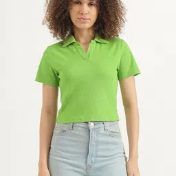 United Colors of Benetton Women Solid Polo Collar Cotton T-shirt-picture-14