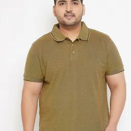 Instafab Plus Size Men Brown Self Design Polo Collar T-shirt-13