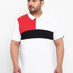 Urbano Plus Plus Size Colourblocked Polo Collar Pure Cotton T-shirt-image-83
