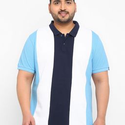 Urbano Plus Plus Size Colourblocked Polo Collar Cotton T-shirt-image-69