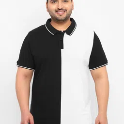 Urbano Plus Plus Size Monochrome Polo Collar Colourblocked Cotton T-shirt-picture-55
