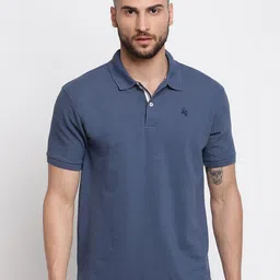 Cantabil Men Blue Polo Collar Cotton Regular Fit T-shirt-image-3