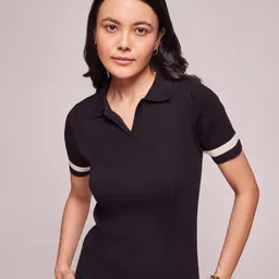 Bombay High Women Ribbed Solid Polo T-shirt with Contrast Tipping-picture-15