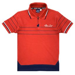 CAVIO Boys Red & Navy Blue Striped Polo Collar T-shirt-image-24