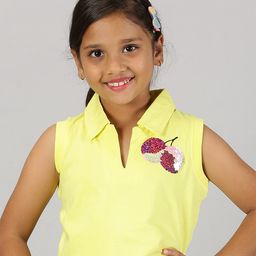 KiddoPanti Girls Sleeveless Polo Collar Applique Pure Cotton Crop T-shirt-44