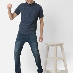 Crimsoune Club Men Navy Blue Printed Polo Collar T-shirt-image-116