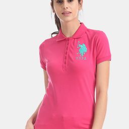 U.S. Polo Assn. Women Women Pink Printed Polo Collar T-shirt-picture-5