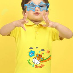 NUSYL Kids Pink Typography Printed Polo Collar T-shirt-image-87