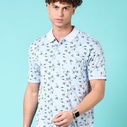 V-Mart Men Floral Printed Polo Collar Cotton T-shirt-picture-4