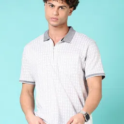 V-Mart Men Geometric Printed Polo Collar Cotton T-shirt-image-43