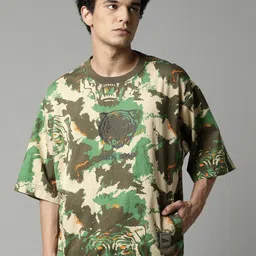Breakbounce Men Olive Green Printed Pure Cotton Sweatshirt-image-58