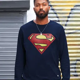 The Souled Store Men Navy Blue Superman Printed Cotton Sweatshirt-39