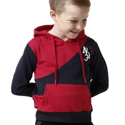KATE & OSCAR Boys Red & Black Colourblocked Hooded Cotton Sweatshirt-image-58
