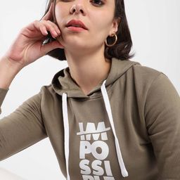 Campus Sutra Women Olive Green Printed Hooded Cotton Sweatshirt-image-82