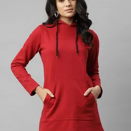 Rigo Women Maroon Fleece Hooded Longline Sweatshirt-image-41