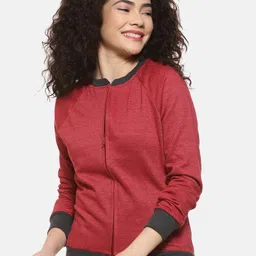 Campus Sutra Women Maroon and Charcoal Grey Solid Long Sleeves Casual Sweatshirt-picture-28
