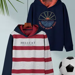 HELLCAT Boys Pack Of 2 Striped Regular Fit Hooded Casual T-shirt-image-87