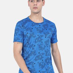 Masculino Latino Men Blue & Black Geometric Printed Training or Gym T-shirt-image-27