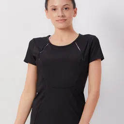 SEEQ Women Black Moisture Wicking Training or Gym T-shirt-picture-31
