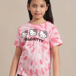 Kids Ville Girls Tie And Dye Hello Kitty Printed Pure Cotton T-Shirt-image-73
